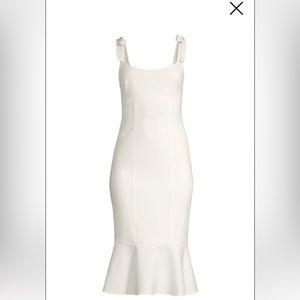 LIKELY Ellery Fluted Hem Midi Dress 4 Solid white Shoulder Bow Ties Cocktail